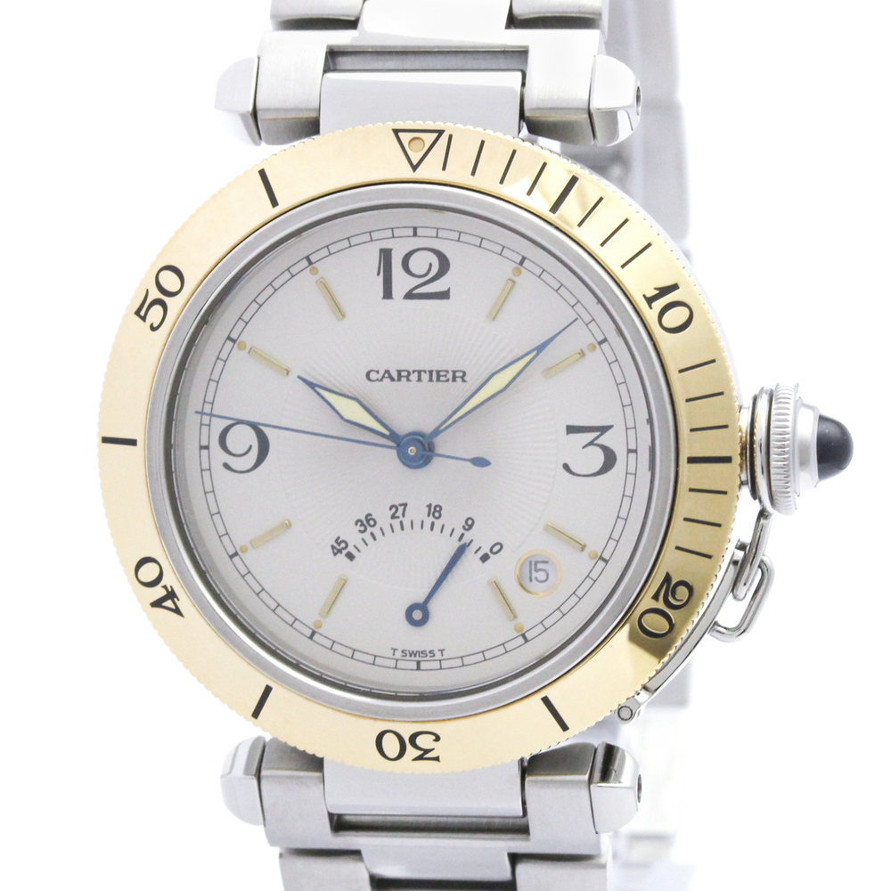 CARTIER Pasha 38 Power Reserve 18K Gold Steel Watch W31012H3 Polished